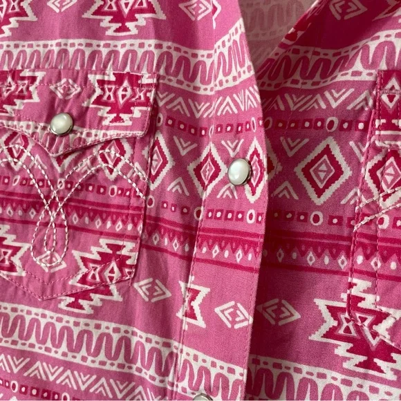 Panhandle Girls' Aztec Pink White Stripe Western shirt button down Size Large - Picture 6 of 6